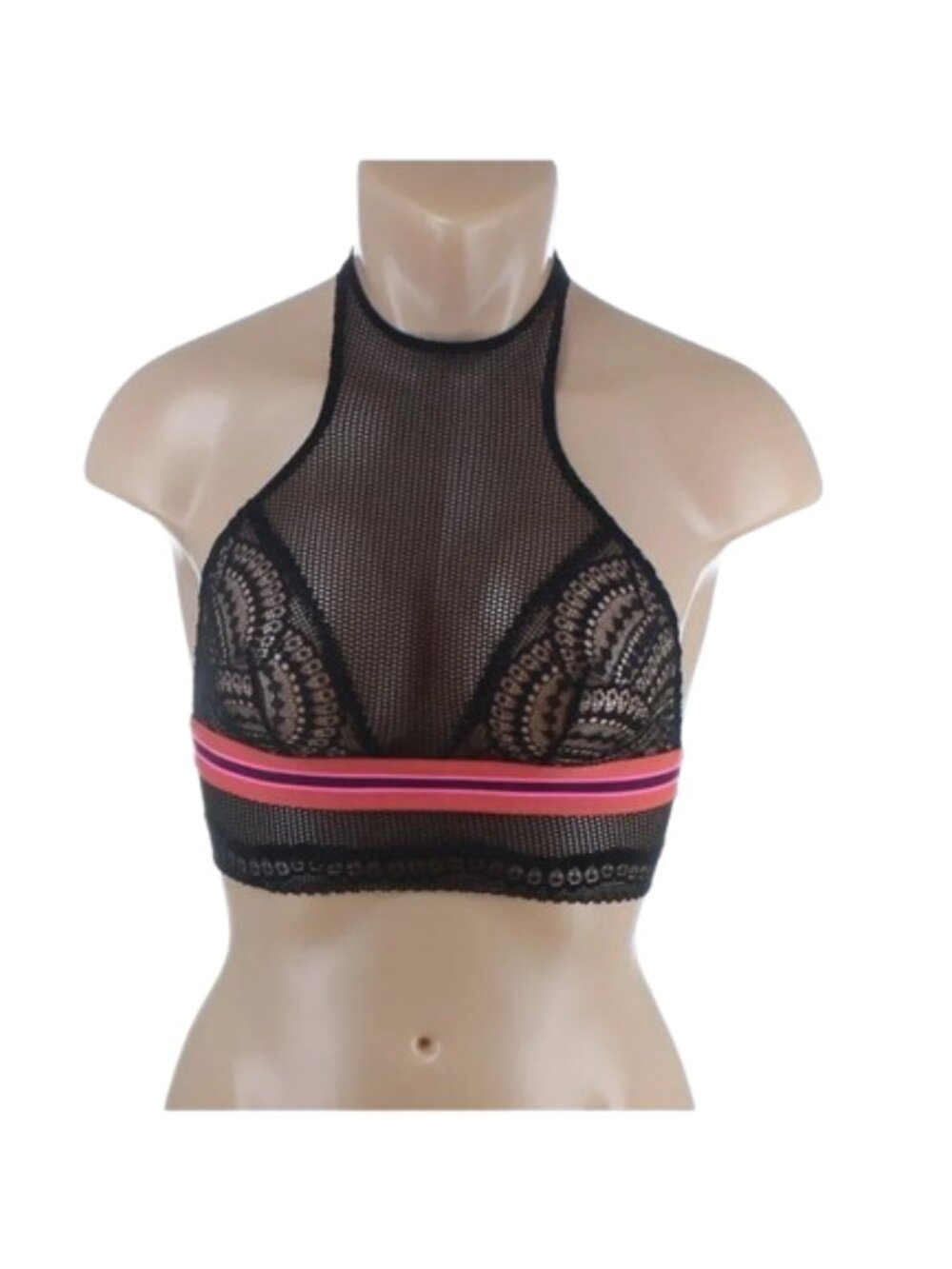 Victoria's Secret Black Mesh Lace High Neck Bralette NWT XS